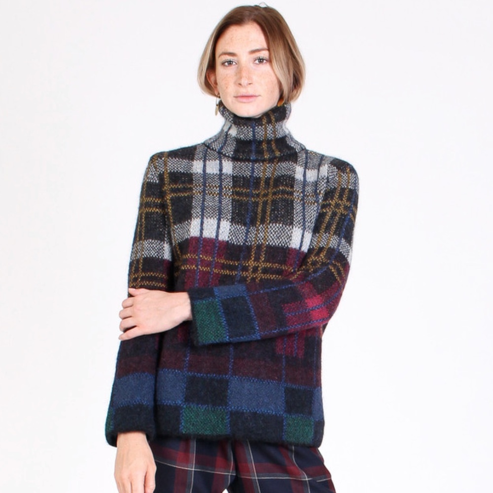 SUNO Plaid Turtleneck Sweater